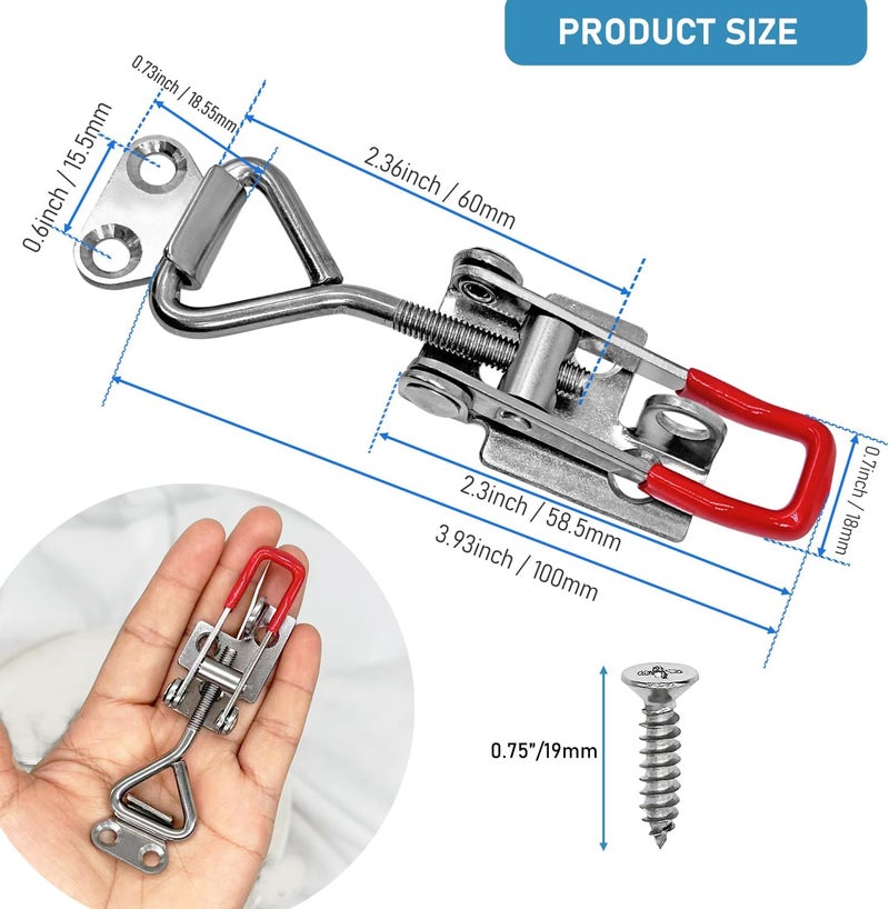 CUKAYO Toggle Latch Clamp 4001 with lockhole, 304 Stainless Steel Adjustable Toggle Latch, Smoker Quick Release Pull Latch, 300Lbs Holding Capacity, 4Pack, with 16pcs Screw - Image 2
